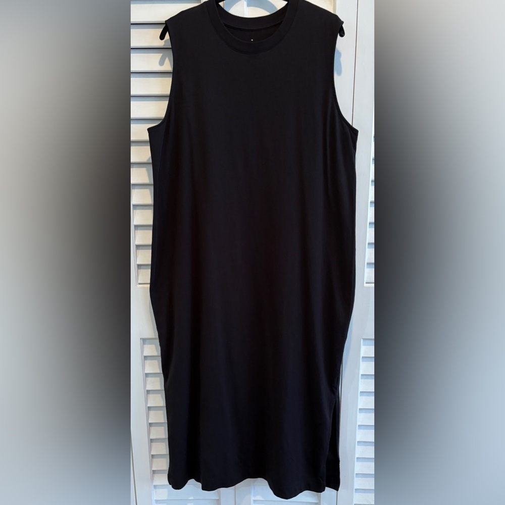 Everlane Dress The Weekend Black TShirt Midi Dress Sleeveless Side Slit Hem XL - Picture 2 of 8